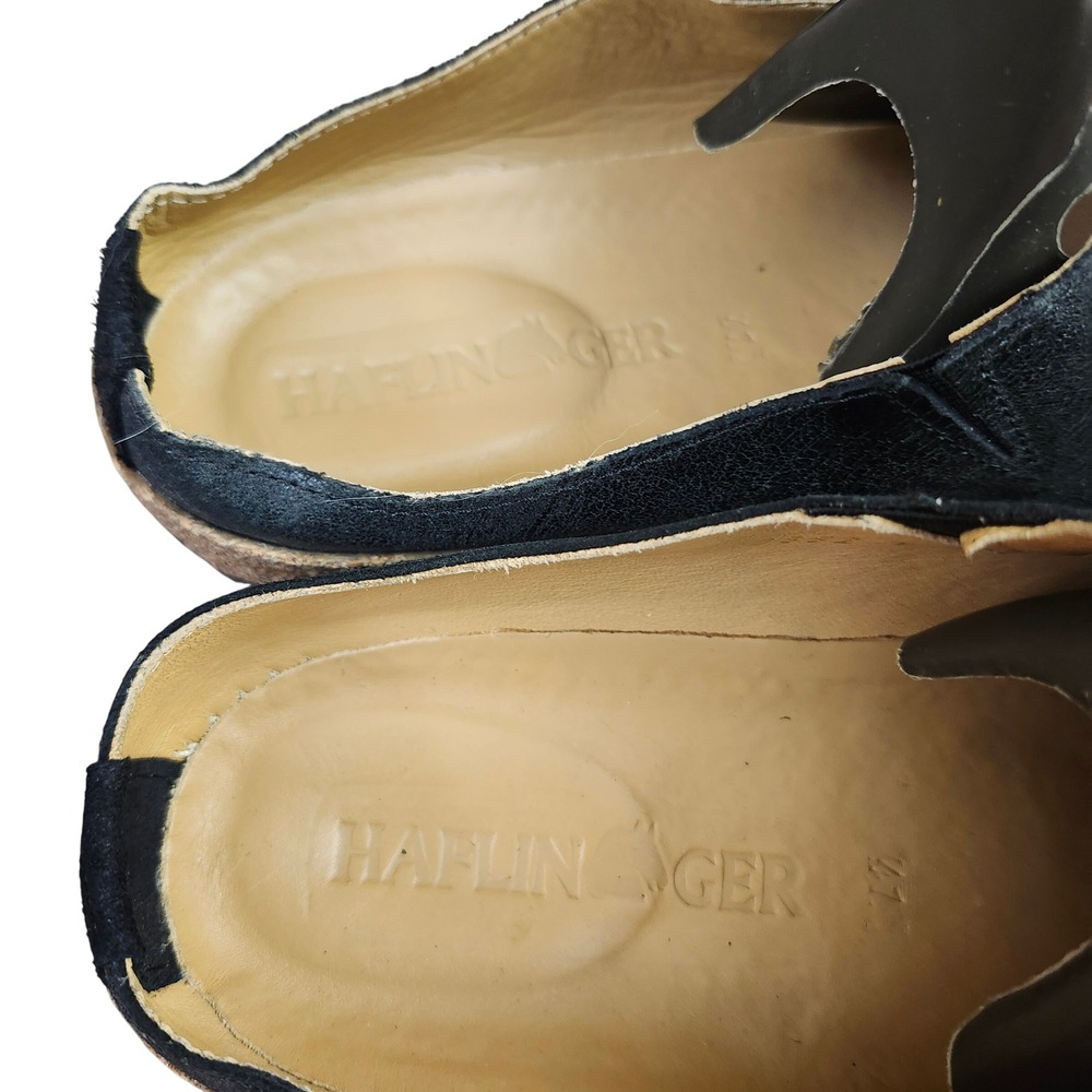 Haflinger Black Leather Cork Clog Mules 10.5 Earthy  Comfy Lagenlook Women - Picture 7 of 12